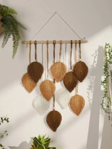 Boho Macrame Leaf Wall Hanging Woven Tapestry Handmade Natural Home Decor - Picture 1 of 6