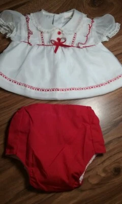 Vtg Catton Candy Baby Girl Pinafore Style Party Dress and Bloomers White & Red  - Image 1 of 4