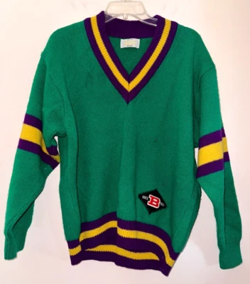 Suéter Universitario Vintage Años 90 Benetton Shetland Lana Verde Hecho en Italia Foto 1 de 4