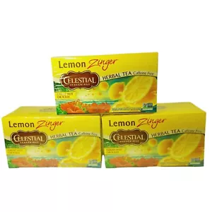 3- Boxes Celestial Seasonings Lemon Zinger Herbal Tea Each 20 Bags 1.6oz - Picture 1 of 2
