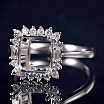 Custom Emerald Cut 8×8mm Platinum Natural Diamond Women Semi Mount Ring Setting - Image 1 of 4