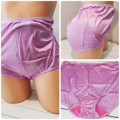 Panty Shadowline Brillante Nylon Encaje Abuela Corte Completo 7/L Francés Violeta Púrpura 17082 Foto 1 de 4