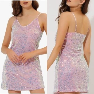 Mini Vestido Sin Mangas Allegra K Lentejuelas en Rosa Iridiscente - M Foto 1 de 4