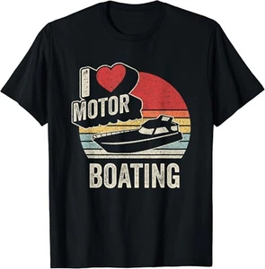 Vintage Retro I Love Motor Boating Funny Boater Gift Unisex T-Shirt - Picture 1 of 4