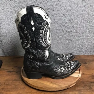 Botas vaqueras JB Dillon Western para mujer 11B negras/blancas de cuero de cabra con incrustaciones cruzadas - Imagen 1 de 13