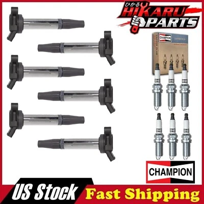6x Champion Spark Plug & 6x Ignition Coil for Toyota Highlander Tacoma Lexus - Image 1 of 4
