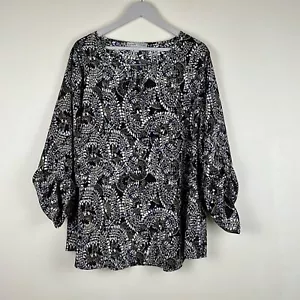 Larry Levine Blouse V- Neck , Black& White Blouse Roll Tab Sleeve Women’s Sz 3X - Picture 1 of 11