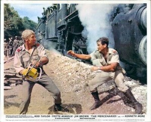 THE MERCENARIES DARK OF THE SUN ORIGINAL LOBBY CARD ROD TAYLOR STEAM TRAIN