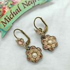 Michal Negrin Signed Drop Flower Earrings & Champagne Swarovski Crystals Gift