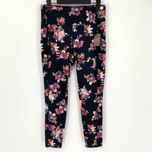 J Jill Fit High Rise Performance Leggings Pockets Floral Navy Blue Women Medium - Picture 1 of 7