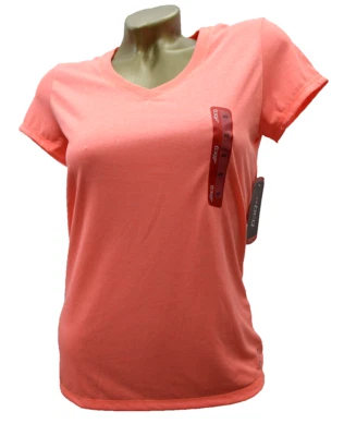 BCG Tech Top Neon Coral V-Neck Women's Size XS Semi-Fitted Tru-Wick Shirt, NWT - Imagem 1 de 4