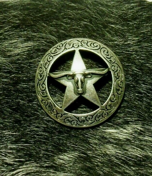 Silver Texas Star com Silver Longhorn 1 1/2" Concho ~ Parafuso traseiro - Imagem 1 de 1