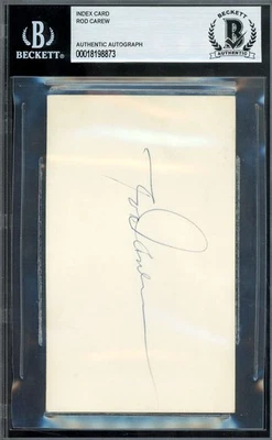 Rod Carew Beckett BAS Signed 3x5 Index Card Autograph - Image 1 of 2