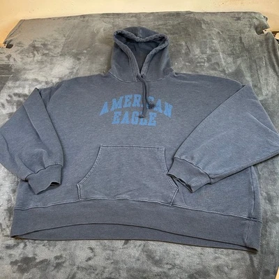 American Eagle Hoodie Pullover Sweatshirt Comfy Oversized Gray/Blue Womens Large - Image 1 of 4