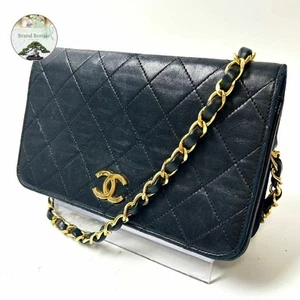 Chanel Matelasse Push Lock Chain Shoulder Bag Lamb Skin Black Vintage Authentic - Picture 1 of 12