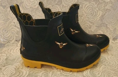 BOTAS DE LLUVIA JOULES "WELLIBOB" BUMBLEBEE BEES NEGRAS Y AMARILLAS MUJER US 5 UK3 EU36 Foto 1 de 4