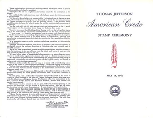 #1141 First Day Ceremony Program 4c Thomas Jefferson Credo - Picture 1 of 2