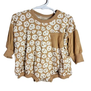 Little Joy Co. Bamboo Skull Bubble Romper Size 3-6m Brown Long Sleeve Oversized - Picture 1 of 5