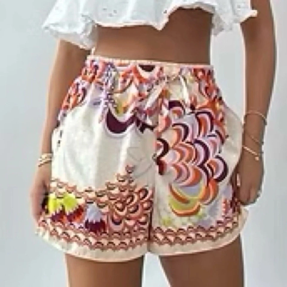 Pantalones Cortos ZARA Marroquí Boho Estampado Cordón XS Foto 1 de 3