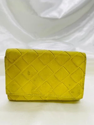 Auténtico estuche para llaves Bottega Veneta Intrecciato de cuero amarillo hecho en Italia #6177P Foto 1 de 4