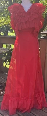 Vtg Southern Belle Red Dress Gown Party Prom Ruffles Mike Benet 80’s Sz 4 - Image 1 of 4