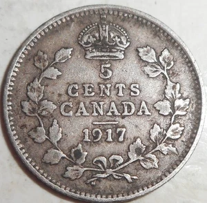 1917 Canada 5 Cent Silver, Nice Little Coin, Estate Sale, FREE SHIP - Picture 1 of 2