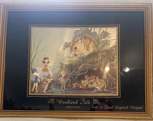 WOODLAND FOLK Nursery COLOUR Reflective FOIL ART Framed Picture SPRING FEAST 17” - Picture 1 of 24