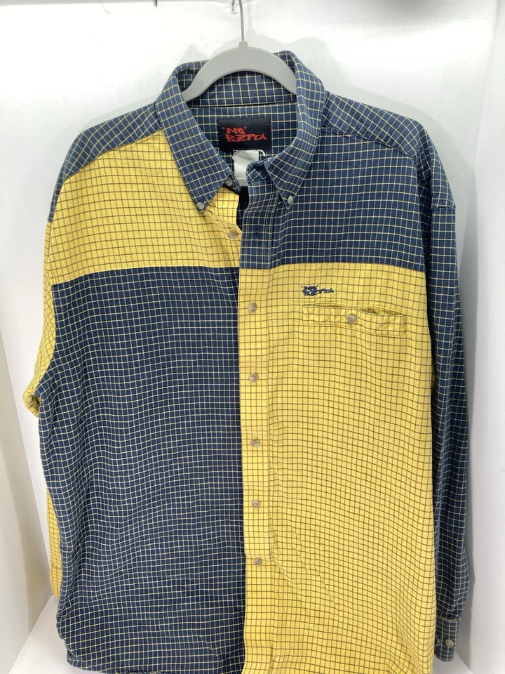 Camisa Occidental Mo Betta Garth Brooks Hombres XL Azul Amarillo Cuadros Color Bloque Botón Foto 1 de 4