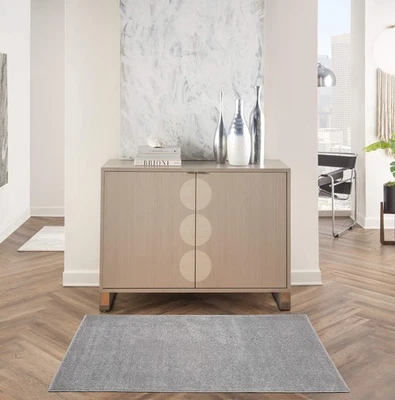 Indoor Outdoor 3X5 Silver Grey Area Rug Low Pile Easy Care Durable Design - Image 1 of 4