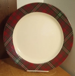 Plato de cena Living Quarters borde a cuadros rojo y verde, 10 7/8", Navidad excelente - Imagen 1 de 5