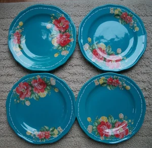 PIONEER WOMAN * 4er Set STEINZEUG TELLER mit gewellten Kanten in türkisfarben - Bild 1 von 3