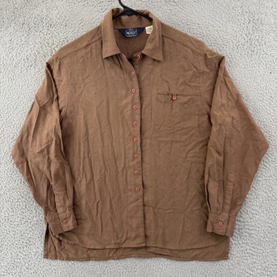 Camisa Woolrich De Colección Para Mujer 8 Marrón Manga Larga Seda Abotonada Años 80 Informal EE. UU. Foto 1 de 4