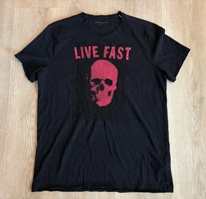 New NWT John Varvatos USA Skull T-Shirt Men's XL Black Live Fast Fishnet Rare - Picture 1 of 14