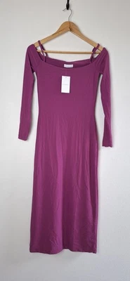 Kookai Midi Dress Size 6 AU Wild Viola Purple Ribbed Knit Off Shoulder Bodycon  - image 1 of 4