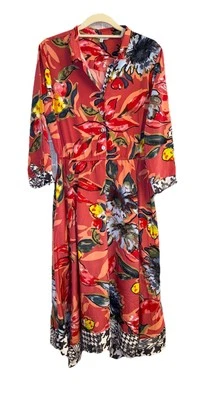 John Mark Women's SMALL Midi Dress Red Floral Half Button Flowy Boho Career EUC - Image 1 of 4