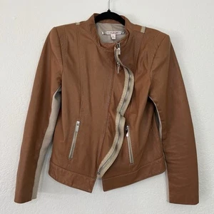 Chelsea & Violet Lamb Leather Zippered Motorcycle Jacket Tan Women's Size Medium - Picture 1 of 9