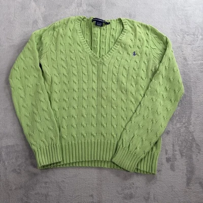 Suéter Ralph Lauren Sport Mujer Talla XL Tejido con Cable Verde Algodón Poni LS Preppy Foto 1 de 4