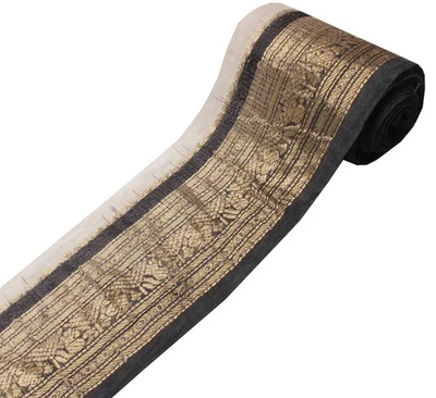 Fita de renda tecida acabamento costura artesanato indiano borda Saree preta vintage Sushila - Imagem 1 de 4
