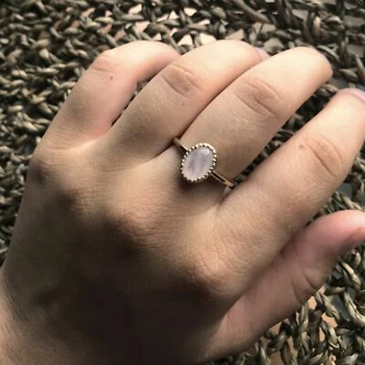 Bague surmontée quartz rose plaqué or 18 CARATS 750/000 garanti - Photo 1/4