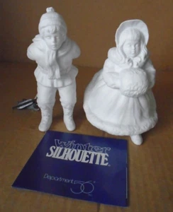 Dept 56 Winter Silhouette Skating Children White Porcelain with Pewter Skates - Picture 1 of 14