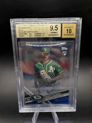 MATT OLSON 2017 Topps Clearly RC ROOKIE BLUE Auto SP #/25 BGS 9.5 Braves A's - Image 1 of 2
