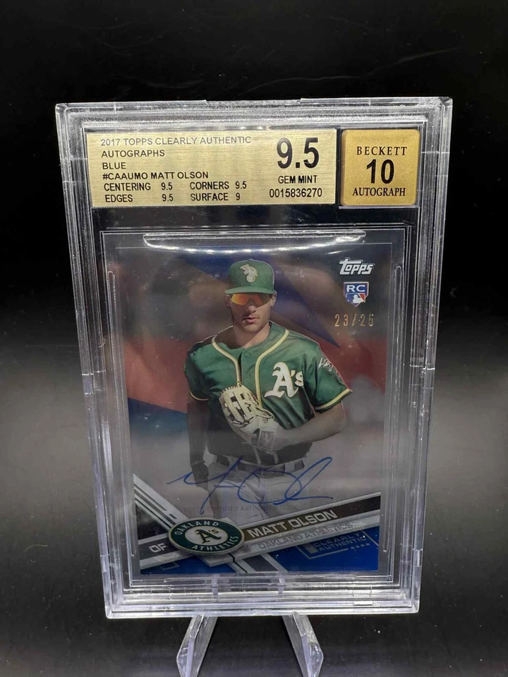 MATT OLSON 2017 Topps Clearly RC ROOKIE BLUE Auto SP #/25 BGS 9.5 Braves A's - Image 1 of 2