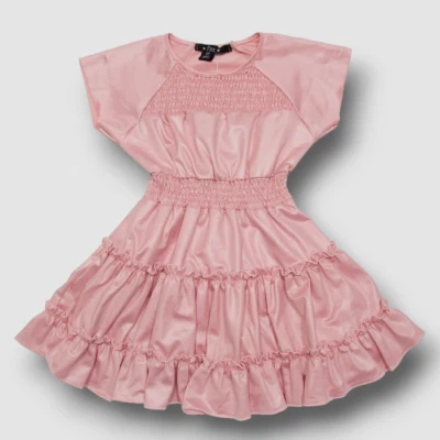 $92 Flowers by Zoe Kids Girl's Pink Short Sleeve Smocked Satin Dress Size XL - Image 1 of 3