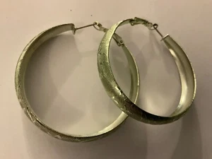 Large Wide greenTone Hoop Earrings 2 inch diameter - Picture 1 of 7