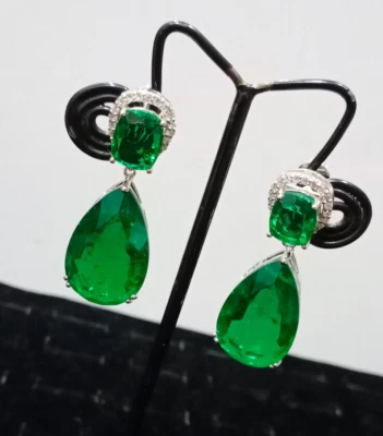 Pendientes colgantes de piedra verde esmeralda circonita para mujer Foto 1 de 2
