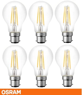 6 x Osram 7W LED Filament Light Globes Bulbs B22 Bayonet 1055Lm Cool White - Image 1 of 4