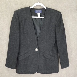 Norton McNaughton Petites Damen Blazer Größe 4 Grau 100% Wolle Minimalistische Jacke - Bild 1 von 13