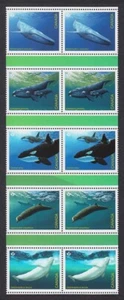 WHALES = ORCA, BELUGA ..= Vertical BLOCK of 5 Pairs from UNCUT Sheet Canada 2022 - Picture 1 of 1