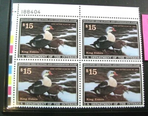 Estampillas en bloque de placa de pato de Estados Unidos Scott# RW58 King Eiders 1991 MNH L495  - Imagen 1 de 1