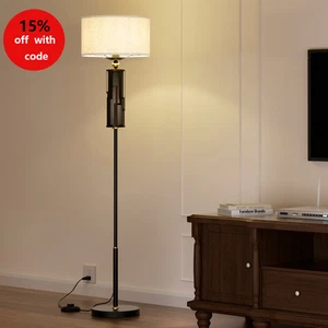 HYMELA Stick Floor Lamp Fabric Shade Standing Lamps Kitchen Bronze Metal Bedroom - Picture 1 of 7